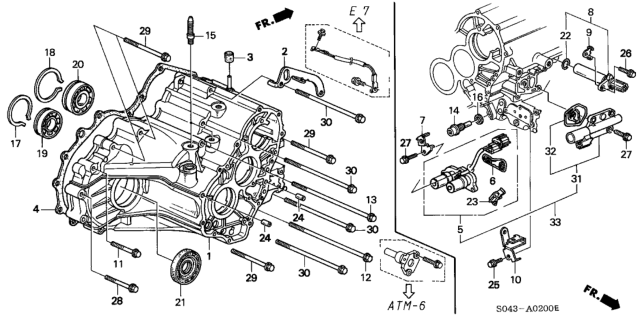 1997 Honda Civic AT Transmission Housing (A4RA) Diagram