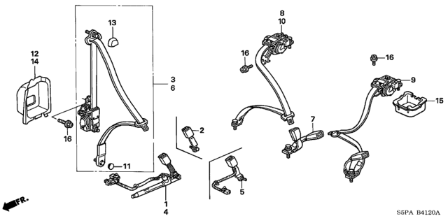 2005 Honda Civic 2 Door HX (SIDE SRS) KA CVT Seat Belts Diagram