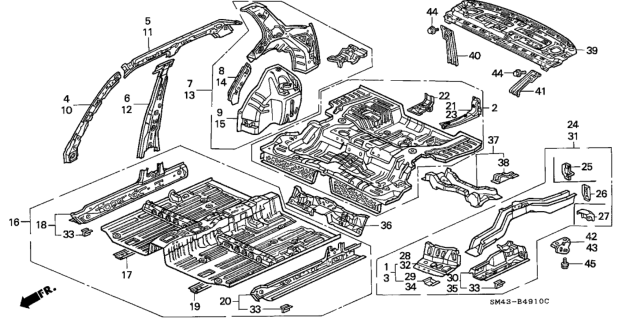 1993 Honda Accord Bulkhead, R. RR. Diagram for 66511-SM4-000ZZ
