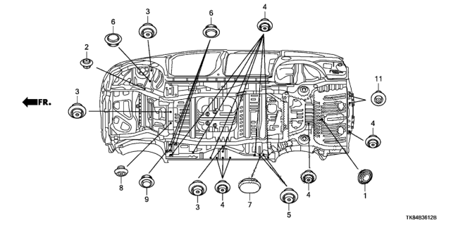 2012 Honda Odyssey 5 Door LX KA 5AT Grommet (Lower) Diagram