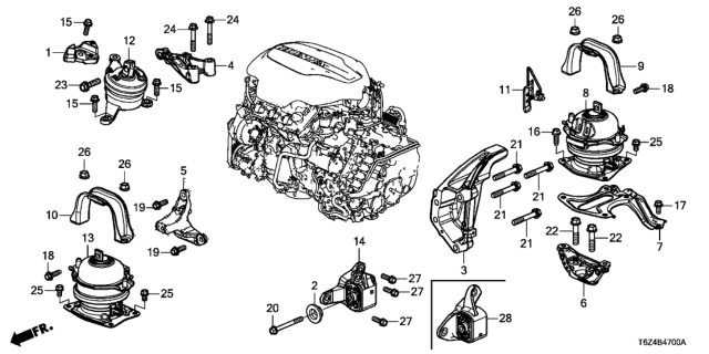 2017 Honda Ridgeline 4 Door RTL (AWD) KA 6AT Engine Mounts Diagram
