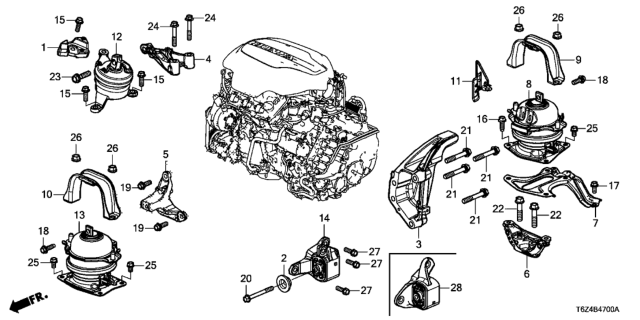 2018 Honda Ridgeline Shield, RR. Engine Mounting Heat Diagram for 50816-T6Z-A00