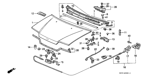 1991 Honda Civic 3 Door STD KL 4MT Hood Diagram