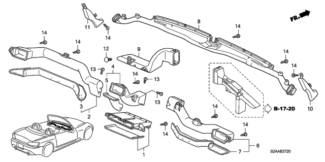 2008 Honda S2000 Duct Assy., Center Air Conditioner Diagram for 77410-S2A-A51