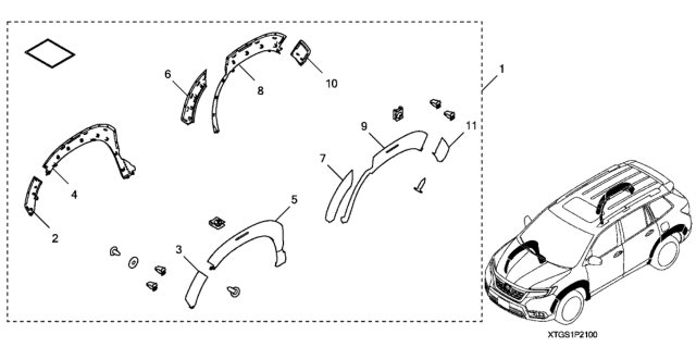 2019 Honda Passport FENDER FLARE ASSY., R. RR. BUMPER Diagram for 08P21-TGS-10009