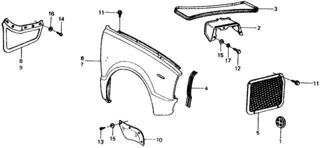 1977 Honda Civic 5 Door ** KL HMT Front Fender Diagram