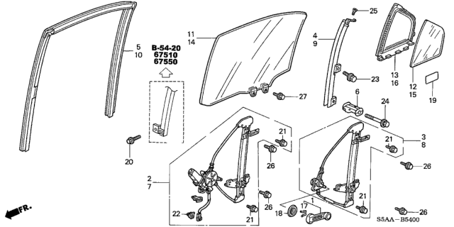 2004 Honda Civic Glass L RR Door Diagram for 73450-S5D-306