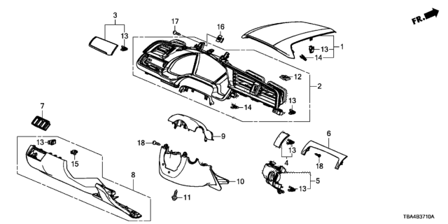 2017 Honda Civic Instrument Panel Garnish (Driver Side) Diagram
