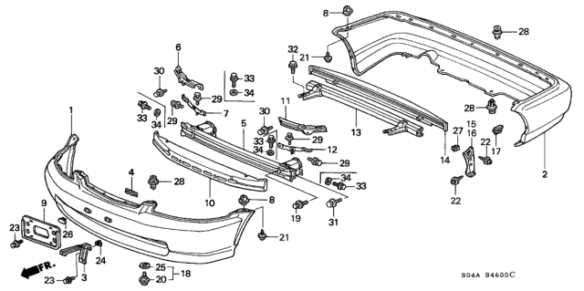 1999 Honda Civic 4 Door GX (ABS) KA 4AT Bumper Diagram