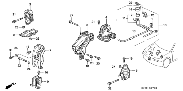 1994 Honda Accord 5 Door EX KL 4AT Engine Mount Diagram