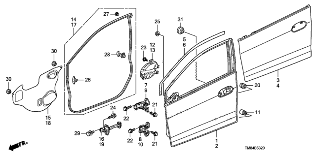 2011 Honda Insight Hinge, Left Front Door (Lower) Diagram for 67460-TX4-H02ZZ