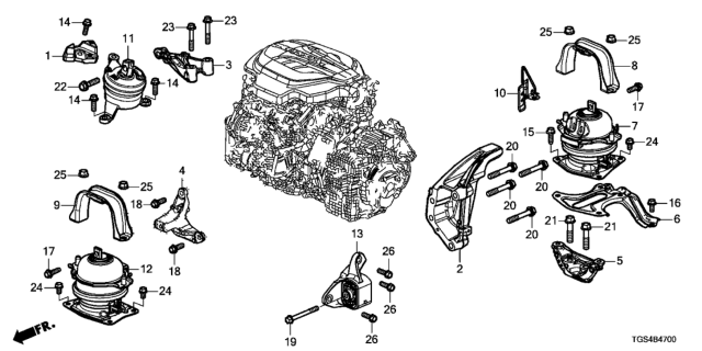 2020 Honda Passport 5 Door EXL (2WD) KA 9AT Engine Mounts Diagram