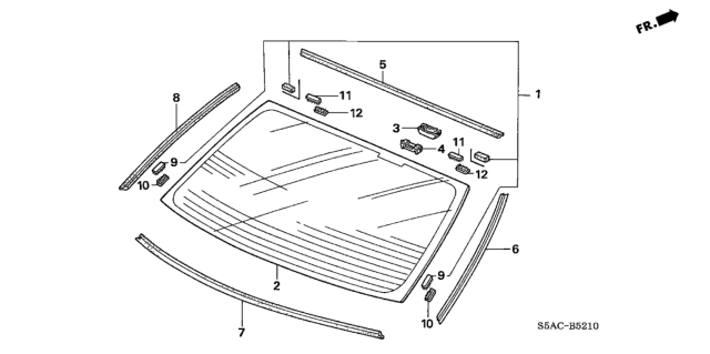 2005 Honda Civic Fastener B, RR. Windshield Diagram for 91569-SZ3-013