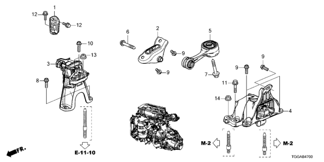 2021 Honda Civic 5 Door SPORT (TOURING) KA 6MT Engine Mounts Diagram
