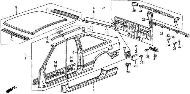 1987 Honda Accord 3 Door LXI KA 5MT Outer Panel Diagram