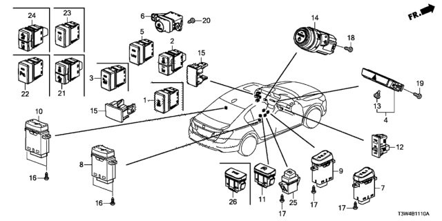 2017 Honda Accord Hybrid Switch Assembly, Hazard Diagram for 35510-T2A-A01