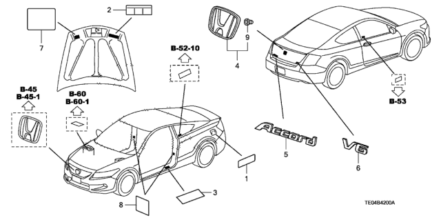 2011 Honda Accord Emblems - Caution Labels Diagram