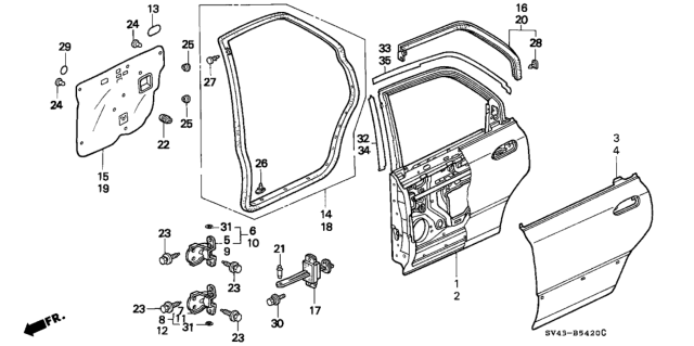 1994 Honda Accord Rear Door Panels Diagram