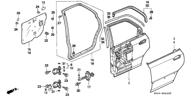 1997 Honda Accord Rear Door Panels Diagram