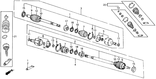 1989 Honda Civic Driveshaft Set, Passenger Side Diagram for 44010-SH3-A00