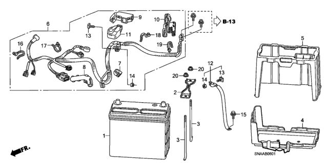 2009 Honda Civic 4 Door SI (HPT) KA 6MT Battery (2.0L) Diagram