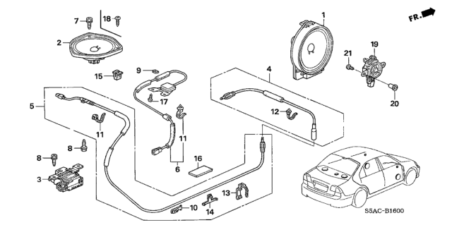 2005 Honda Civic Feeder Assembly, Glass Antenna Diagram for 39160-S5A-A10