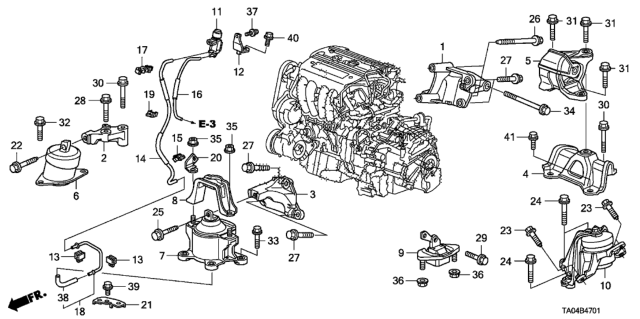 2010 Honda Accord 4 Door EX KA 5AT Engine Mounts (L4) Diagram