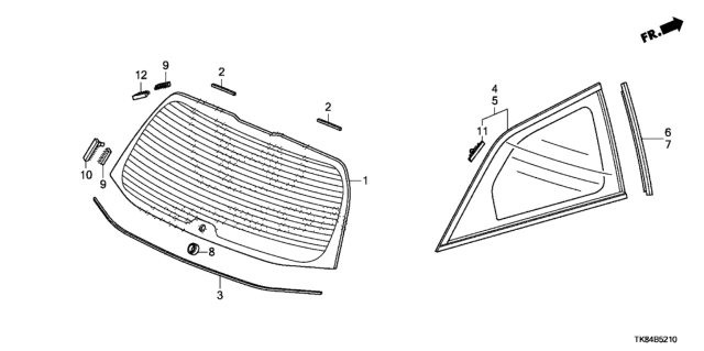 2012 Honda Odyssey Rear Windshield - Quarter Glass Diagram