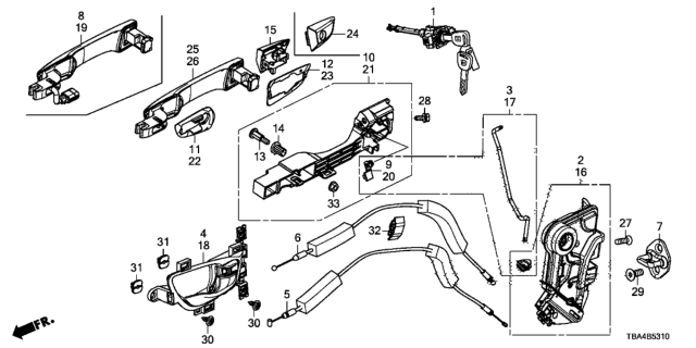 2016 Honda Civic Front Door Locks - Outer Handle Diagram