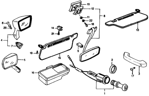 1977 Honda Civic Interior Accessories - Door Mirror Diagram