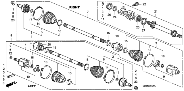 2007 Honda Fit Driveshaft Assembly, Driver Side Diagram for 44306-SLN-L00