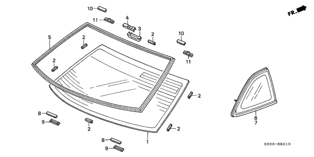 2000 Honda Prelude Glass, RR. Windshield Diagram for 73211-S30-E11