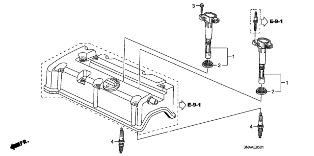 2009 Honda Civic 4 Door SI (HPT) KA 6MT Plug Hole Coil - Plug (2.0L) Diagram