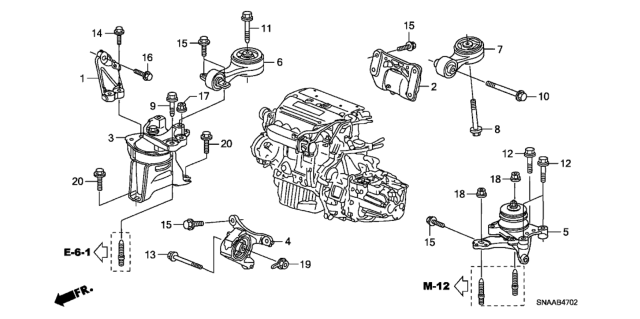 2009 Honda Civic 4 Door SI (HPT) KA 6MT Engine Mounts (2.0L) Diagram