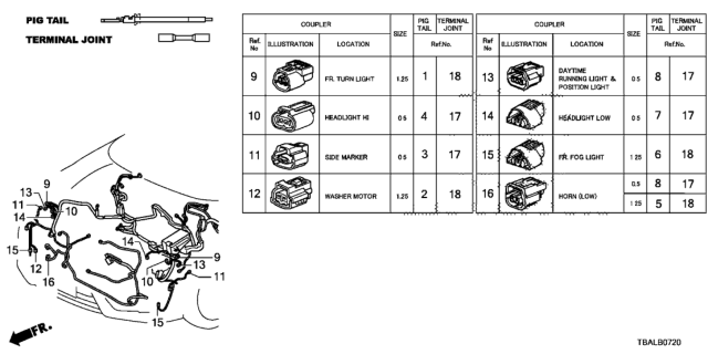 2020 Honda Civic 4 Door EX (LEATHER/TURBO) KL CVT Electrical Connectors (Front) (Halogen Headlight) Diagram 1