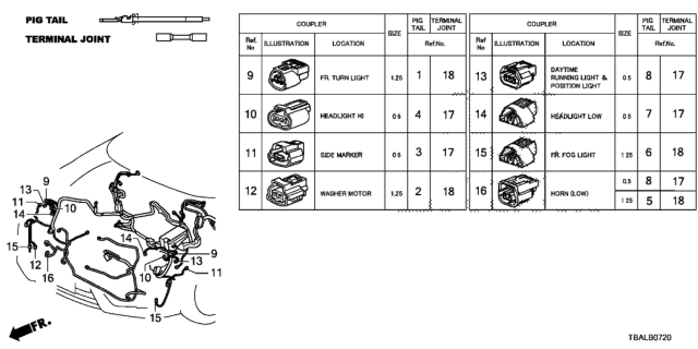 2020 Honda Civic Electrical Connectors (Front) (Halogen Headlight) Diagram