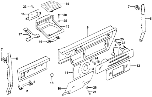 1977 Honda Accord 3 Door STD KA HMT Instrument Garnish Diagram