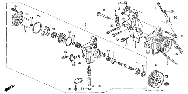 1997 Honda Odyssey 5 Door EX KA 4AT P.S. Pump (2.2L) Diagram