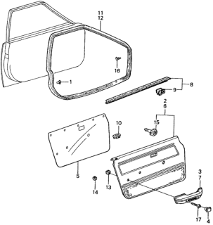 1982 Honda Civic Seal, FR. Door Hole Diagram for 75826-SA1-010