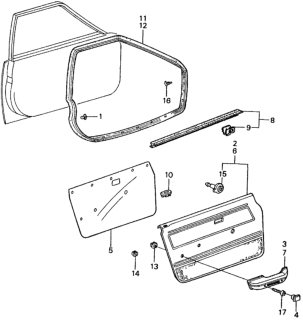 1982 Honda Civic Weatherstrip, R. FR. Door Diagram for 75851-SA1-660