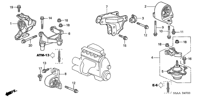 2004 Honda Civic 4 Door GX KA CVT Engine Mounts (CVT) Diagram