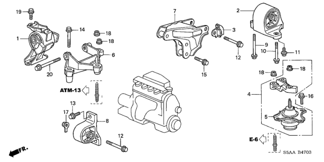 2004 Honda Civic Engine Mounts (CVT) Diagram