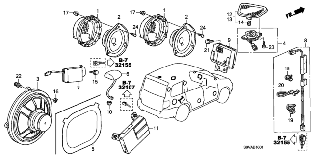 2008 Honda Pilot 5 Door EX (2WD) KA 5AT Radio Antenna - Speaker Diagram