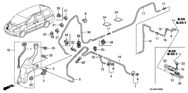 2008 Honda Odyssey Tank Set, Washer (2.5L) (FR/RR) Diagram for 76840-SHJ-A01