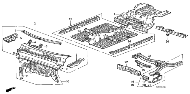 1986 Honda Accord Dashboard - Floor Diagram