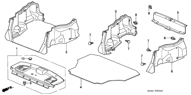 1999 Honda Civic 4 Door LX KA 5MT Rear Tray - Trunk Garnish Diagram