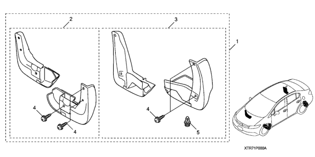 2015 Honda Civic Splash Guard, Rear Diagram for 08P09-TR7-1A0R1