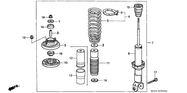1999 Honda Civic Shock Absorber Assembly, Rear Diagram for 52610-S01-A12