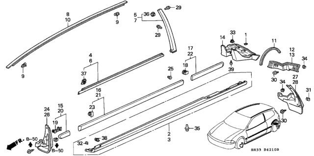 1992 Honda Civic Garnish Assy., L. Side Sill Diagram for 71850-SR3-000