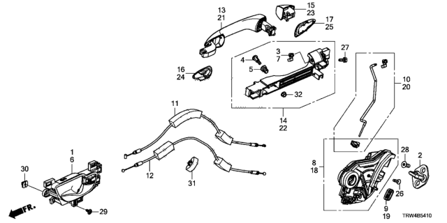 2020 Honda Clarity Plug-In Hybrid Rear Door Locks - Outer Handle Diagram